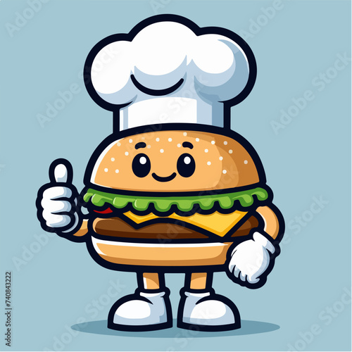 illustration of hamburger chef cartoon character mascot giving thumbs up