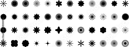 Shapes for swiss minimal style design. Trendy geometric postmodern primitive figures. Vector illustration contemporary stars or flowers.