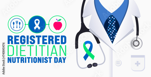 March is Registered Diatician Nutritionist Day background template. Holiday concept. use to background, banner, placard, card, and poster design template with text inscription and standard color.