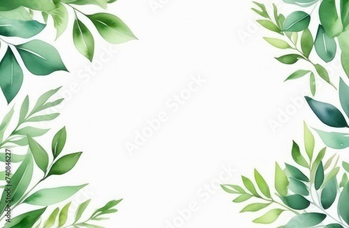 Watercolor border frame with eucalyptus twigs isolated on white background. photo