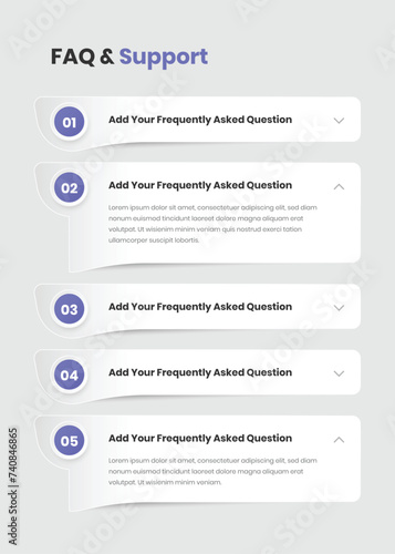 Abstract designed frequently asked questions and support interface design with expanded text