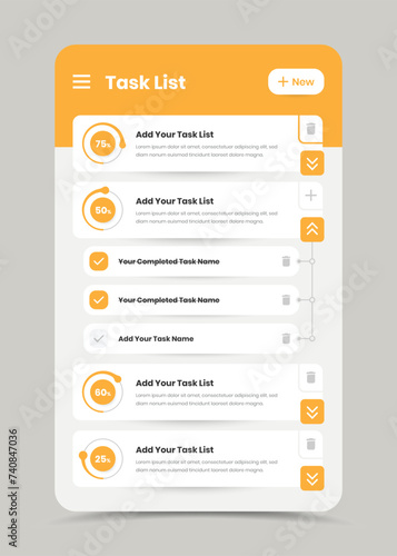 Minimalist todo list app interface design with circular progress graph