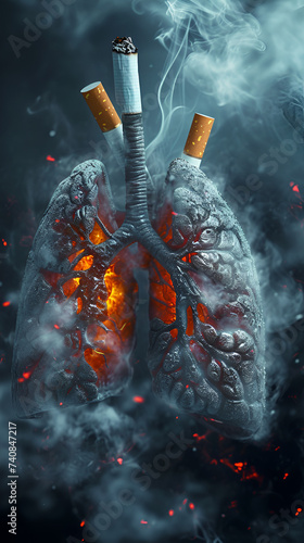 visual concept for No Smoking, a thought-provoking visual concept for No Smoking Day, capturing the detrimental impact of cigarettes on the lungs and the human body, Generative AI 
