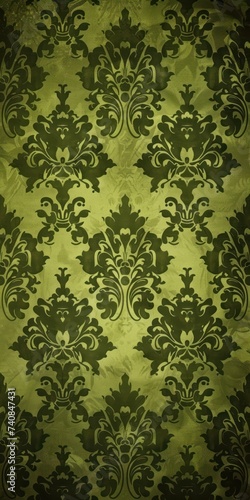 Olive wallpaper with damask pattern