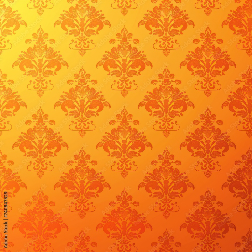 Orange wallpaper with damask pattern