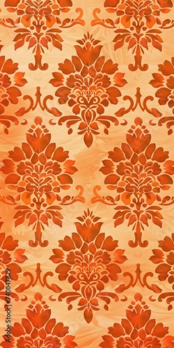 Orange wallpaper with damask pattern