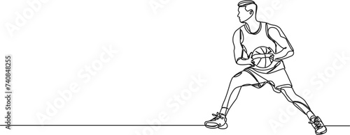 continuous single line drawing of basketball player, line art vector illustration