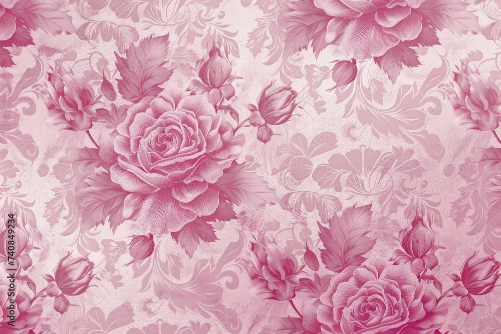 Rose wallpaper with damask pattern