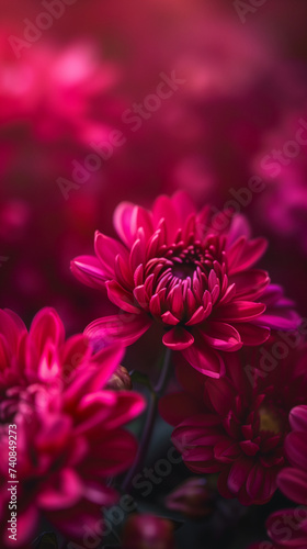 Vibrant Pink Chrysanthemums in Macro with Soft Focus Background © r3mmm