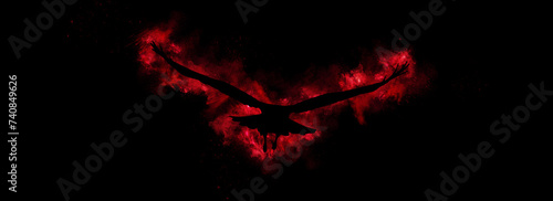 Flying bird. Artistic and abstract image. Black background. 