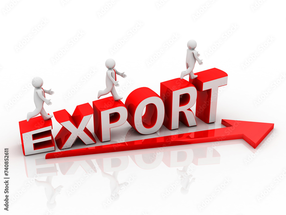 3d illustration Container export with business team 3d illustration Container export with business team