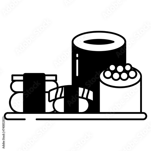 Tekka Maki sushi glyph and line vector illustration