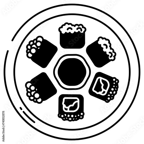 Gunkan maki sushi glyph and line vector illustration