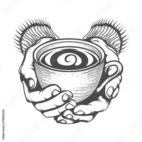 hand holding a tea cup with very careful vector design.