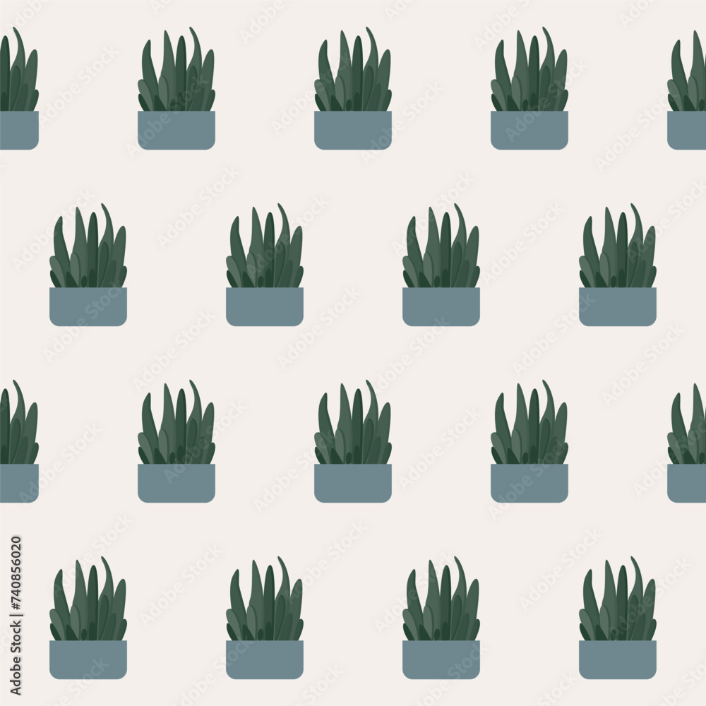 Fototapeta premium Vintage Floral Seamless Pattern Background. Potted Domestic Plant Flower Textile Fabric Pattern Background Design. 