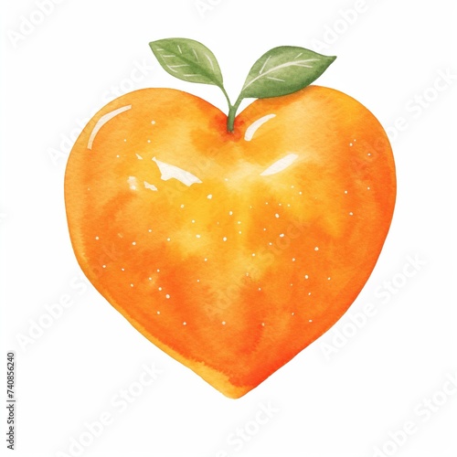 Charming heart-shaped peach illustration with a watercolor finish, ideal for romantic and culinary art projects