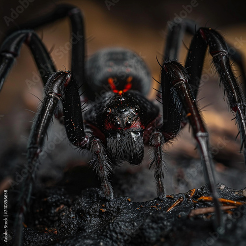 Close up of a black widow spider against a dark ominous background photo
