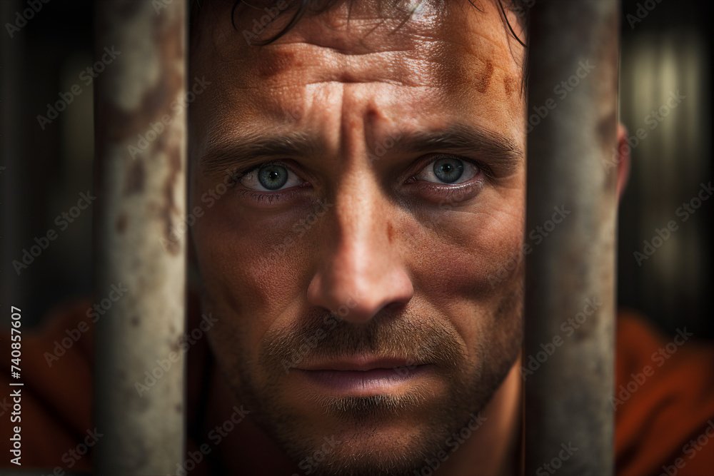 Generative AI picture restricted freedom concept prisoner in jail orange uniform criminal person