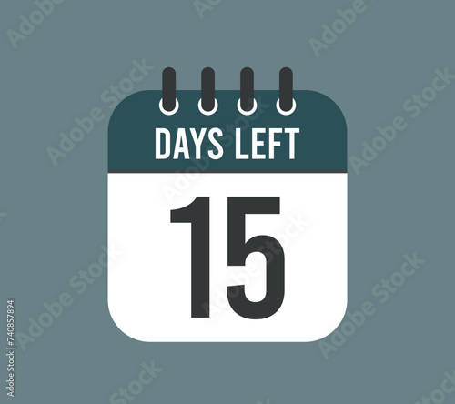 15 days left, countdown. Calendar vector for remaining days