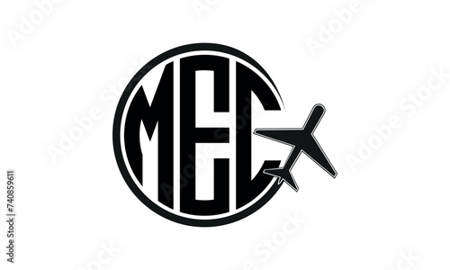 MEC three initial letter circle tour & travel agency logo design vector template. hajj Umrah agency, abstract, wordmark, business, monogram, minimalist, brand, company, flat, tourism agency, tourist
