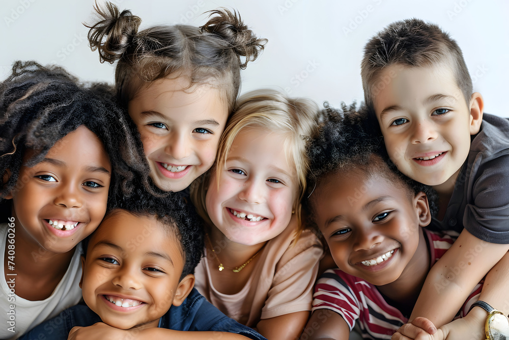 Group of different multiracial children on white background. Group of different multiracial children on white background.