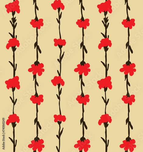 Seamless Red Flower Cream Background Pattern