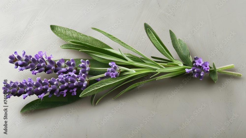 Obraz premium Lavender Sprig with Leaves, a Symbol of Serenity