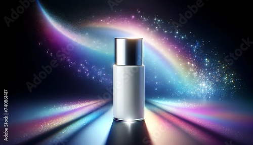 White Beauty Products Packaging Mockup, white cosmetic makeup bottle on ripple, cosmos background