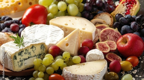 An exquisite assortment of fine cheeses, fresh fruits and nuts