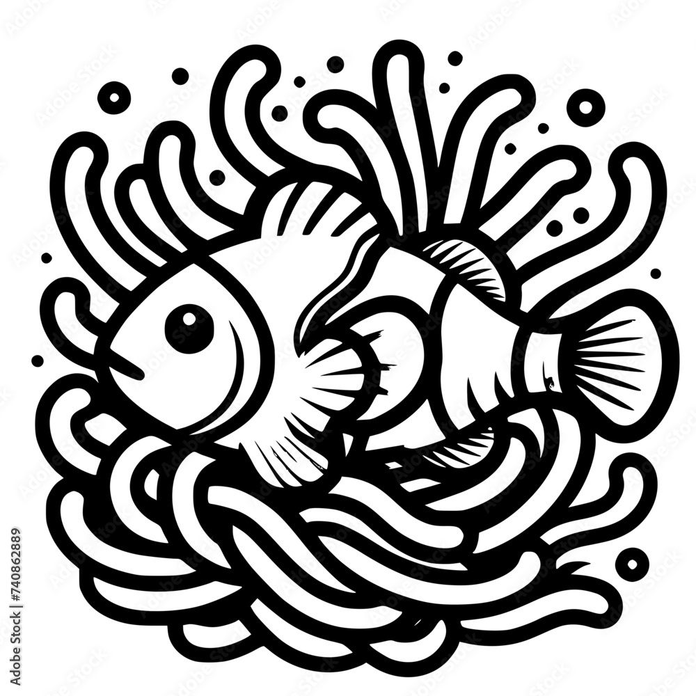 illustration of a clown fish and anemon