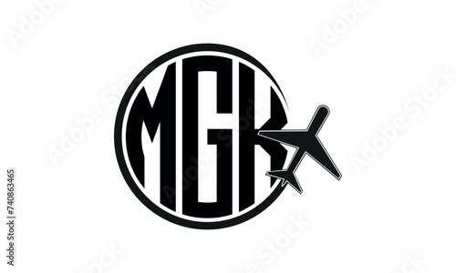 MGK three initial letter circle tour & travel agency logo design vector template. hajj Umrah agency, abstract, wordmark, business, monogram, minimalist, brand, company, flat, tourism agency, tourist photo