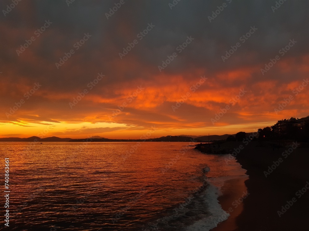 sunset over the sea greece