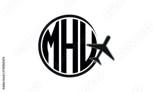 MHU three initial letter circle tour & travel agency logo design vector template. hajj Umrah agency, abstract, wordmark, business, monogram, minimalist, brand, company, flat, tourism agency, tourist photo