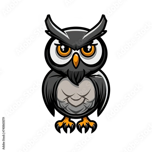 Cartoon owl with raised ears, 2d, vector logo, emblem, white background