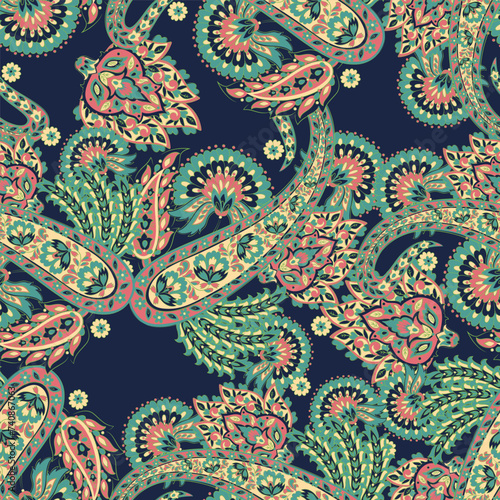 Damask paisley seamless vector pattern. Floral vintage background