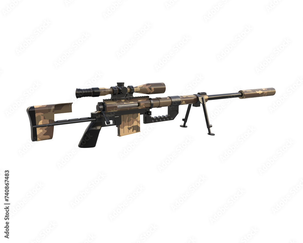 Riffle with scope isolated on background. 3d rendering - illustration