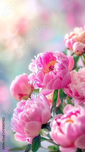 Vibrant Pink Peony Bouquet with Dreamy Blurred Background