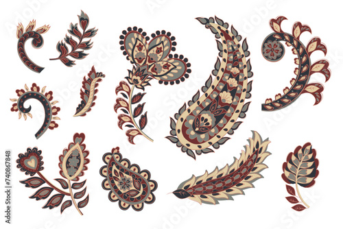 Vector set of isolated elements paisley, flowers and leaf for you own design © antalogiya