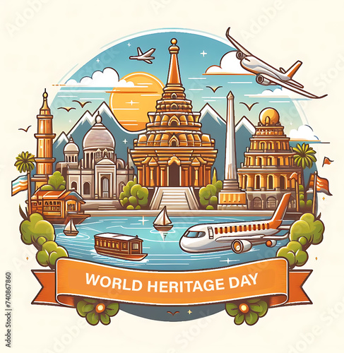 World Heritage Day Post Template Flat Design Illustration, Generative AI photo