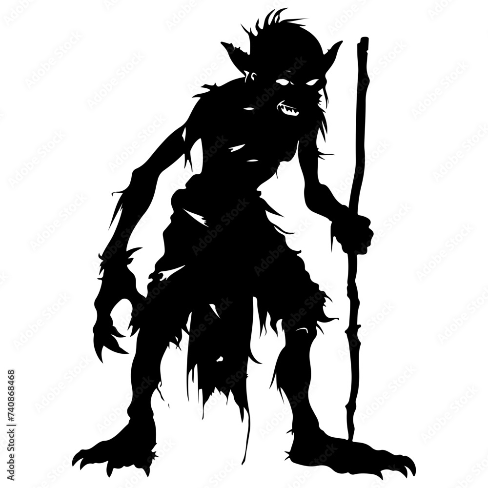 Goblin Silhouette with a Spear for Dark Fantasy Themes and Villainous Character Representation