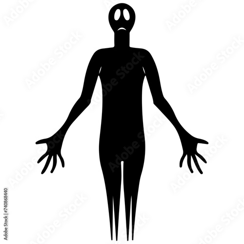 Eerie Black Silhouette of a Humanoid Figure with Large Eyes for Sci-Fi and Horror Themes