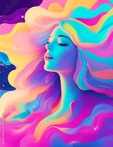 soft pastel colors, cartoon style illustration of a woman