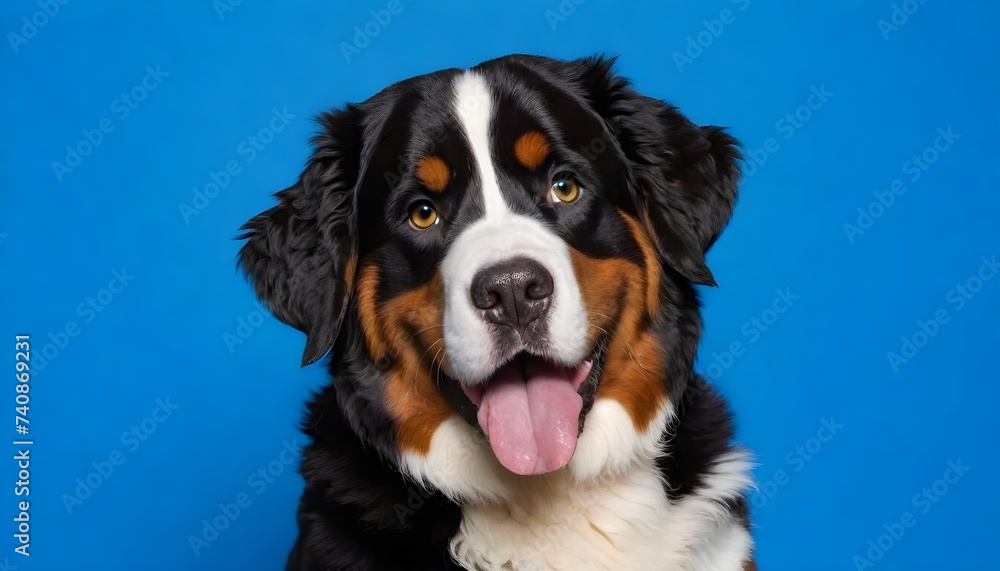 Bernese Mountain Dog Portrait on a blue background