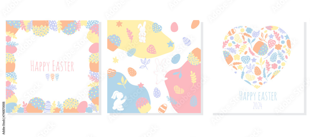 Set of Easter greeting card poster template. Hand drawn cute design. Set of Easter greeting card poster template. Hand drawn cute design.