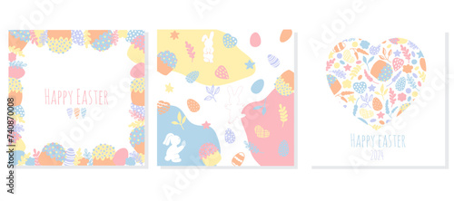 Set of Easter greeting card poster template. Hand drawn cute design.