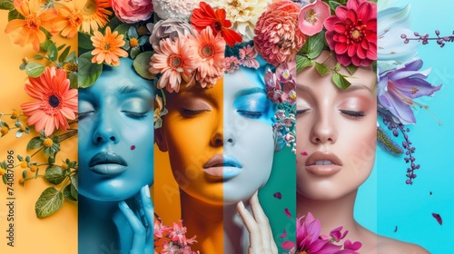 beautiful women made up with abstract flower theme