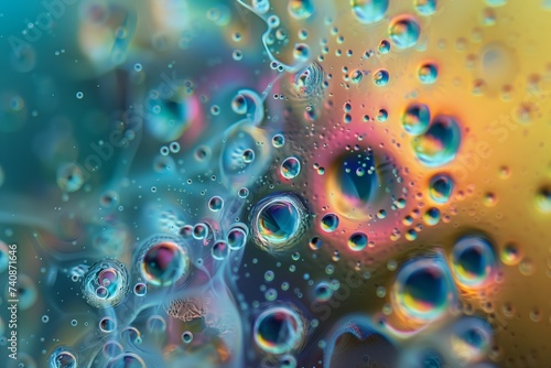 microscopic slide with chromatic bubbles