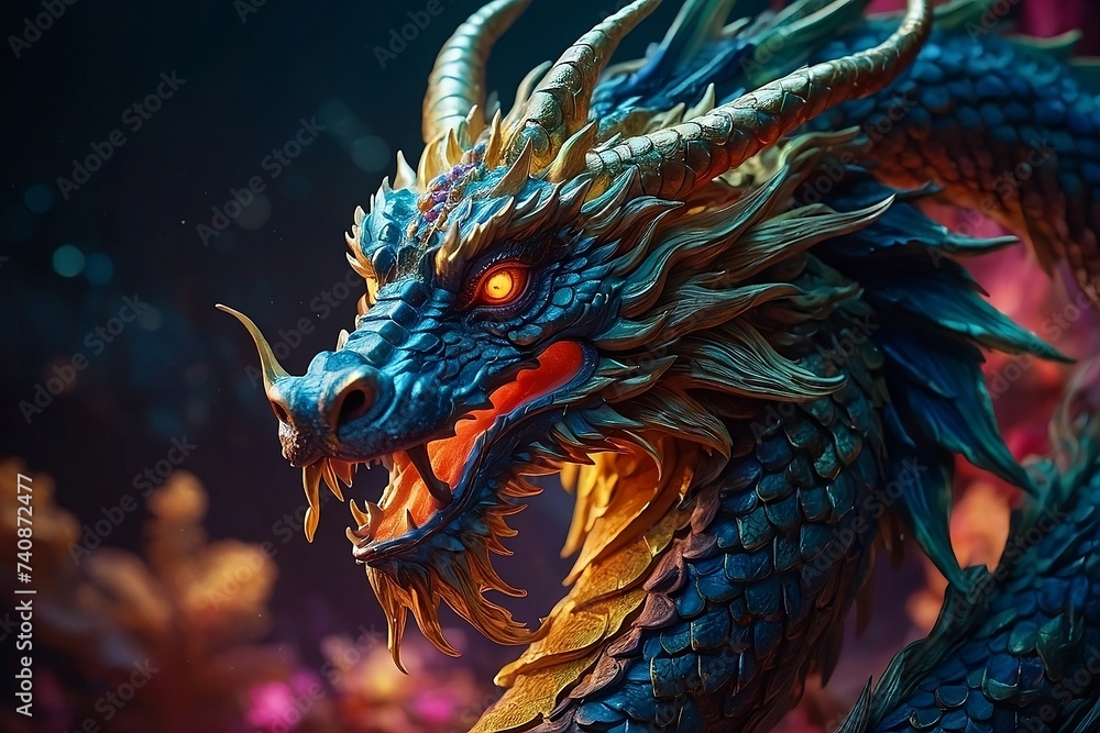 Chinese dragon statue isolated in vibrant background Chinese dragon statue isolated in vibrant background