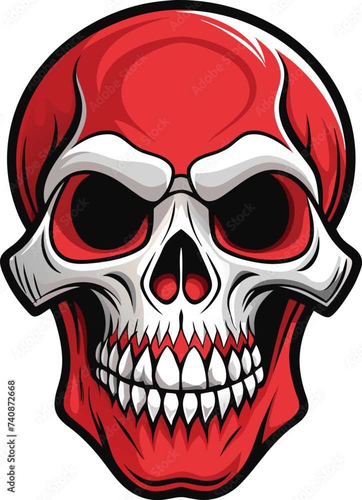 Human skull in red color