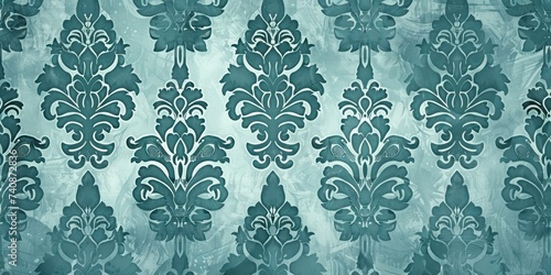 Turquoise blue wallpaper with damask pattern background